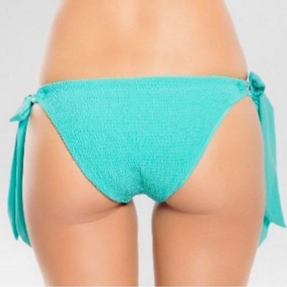 High cut bikini bottom turquoise toe sides; smocked; cheeky size medium - Picture 3 of 6